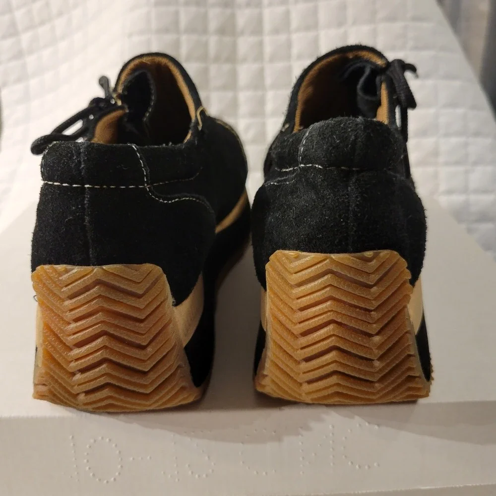 Y2K Splash Fashion Footwear Black Suede 2000s Platforms Beige Trim Festival Cute